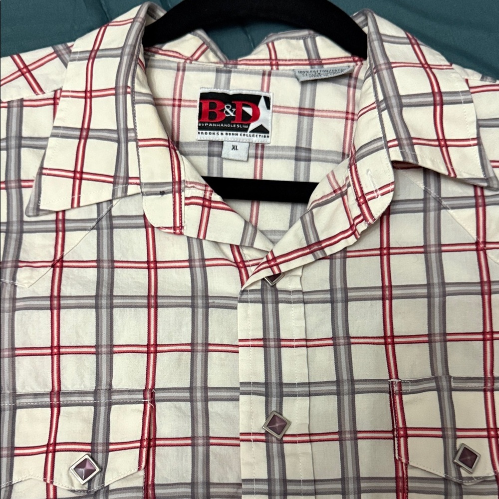 Panhandle Slim Men's Plaid Button Down Shirt - Red and Gray